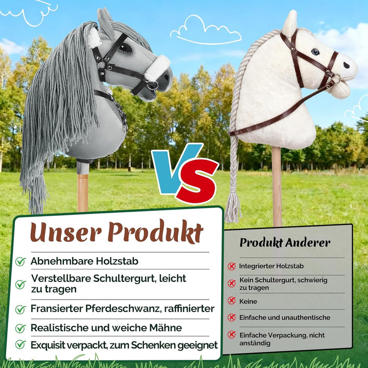 Hobby Horse, A3 Kopfgrösse Steckenpferd Kinder, Hobby Horsing mit Weichem Plüschhalfter, Fliessendem