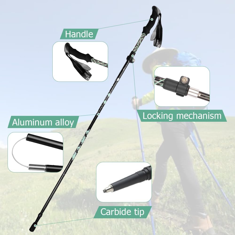 HOVIN Walking Stöcke Damen,Wanderstöcke Faltbar 105-125cm,Trekkingstöcke mit Gummipuffers für Trekki