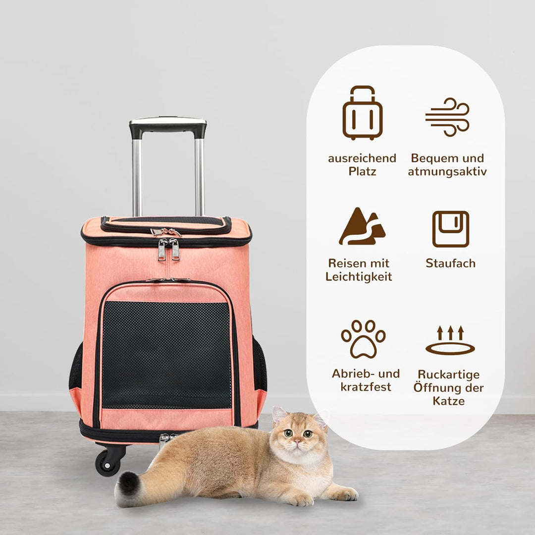 Hunderucksack mit Trolley,Katzenrucksack Trolley Hund Katze bis 10kg Leichte Hundewagen Transportbox
