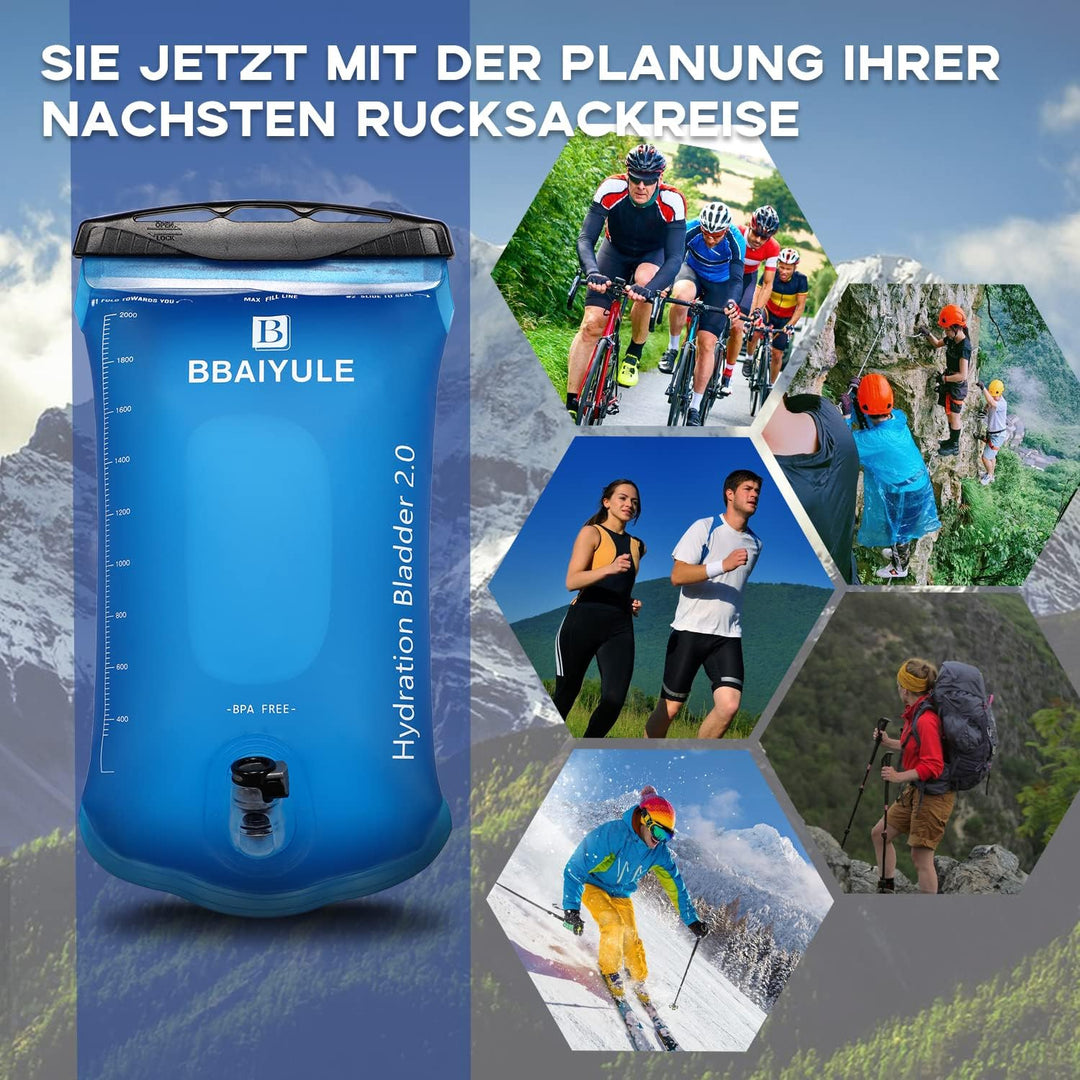 BBAIYULE® Trinkblase 2l BPA-frei |Trinksystem für Rucksack mit Trinkschlauch|Hydration Blase staubdi