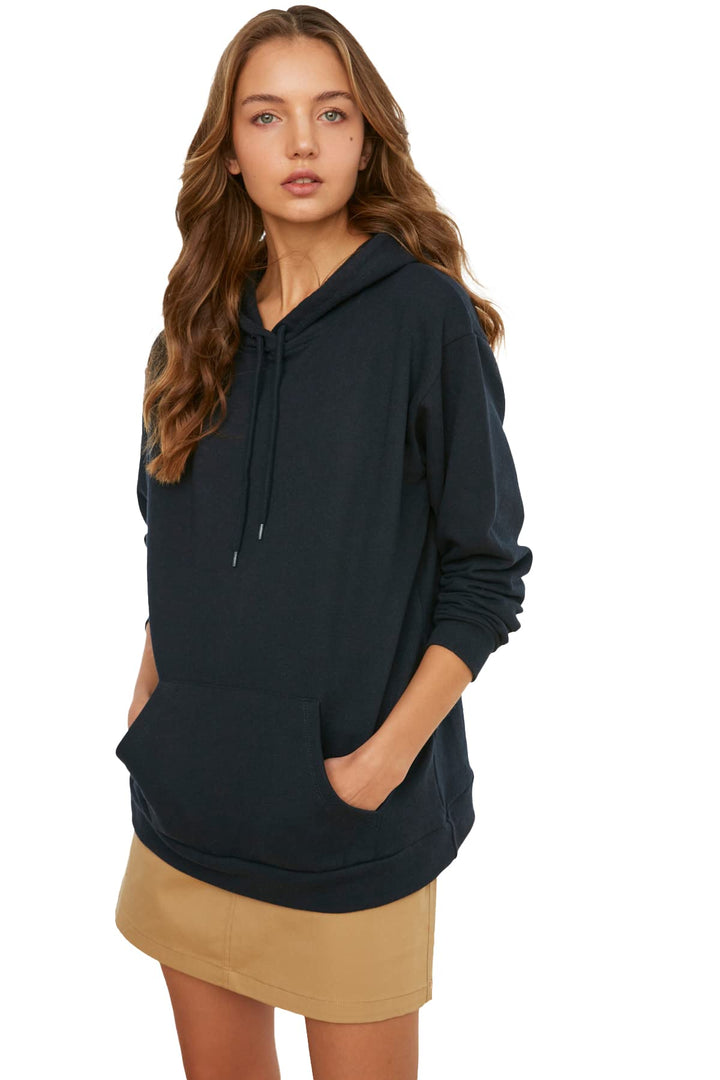 TRENDYOL Damen Kapuzen, Einfarbig Sweatshirt L Navy Blau, L Navy Blau