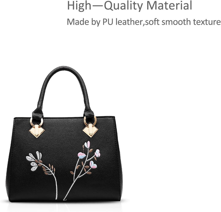 NICOLE & DORIS Retro Women Top Handle Handbags Tote Purse Shoulder Bag Crossbody Bag PU Leather Schw