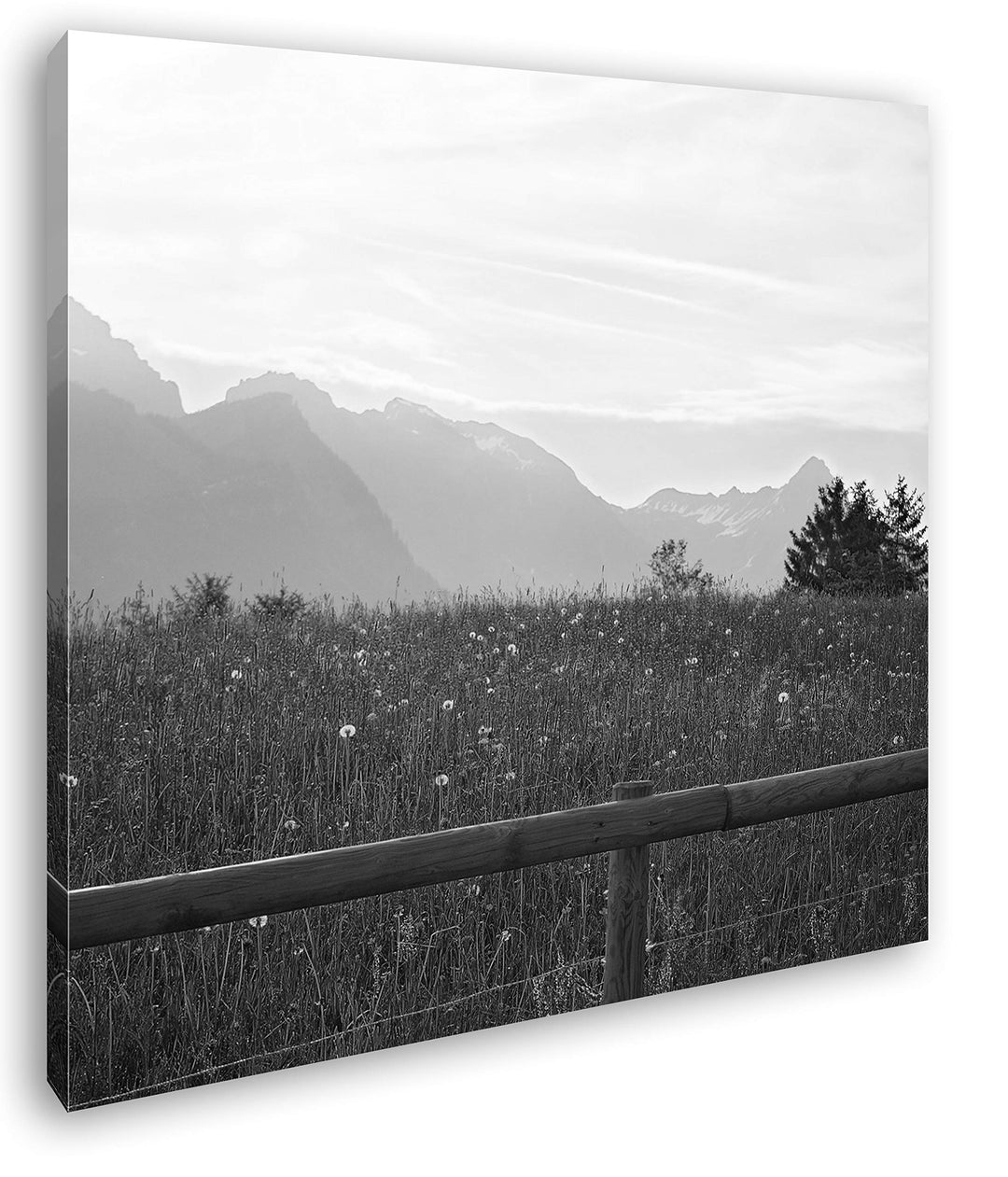 sonniger Tag in den Bergen Format: 60x60 Effekt: Schwarz&Weiss als Leinwandbild, Motiv fertig gerahm