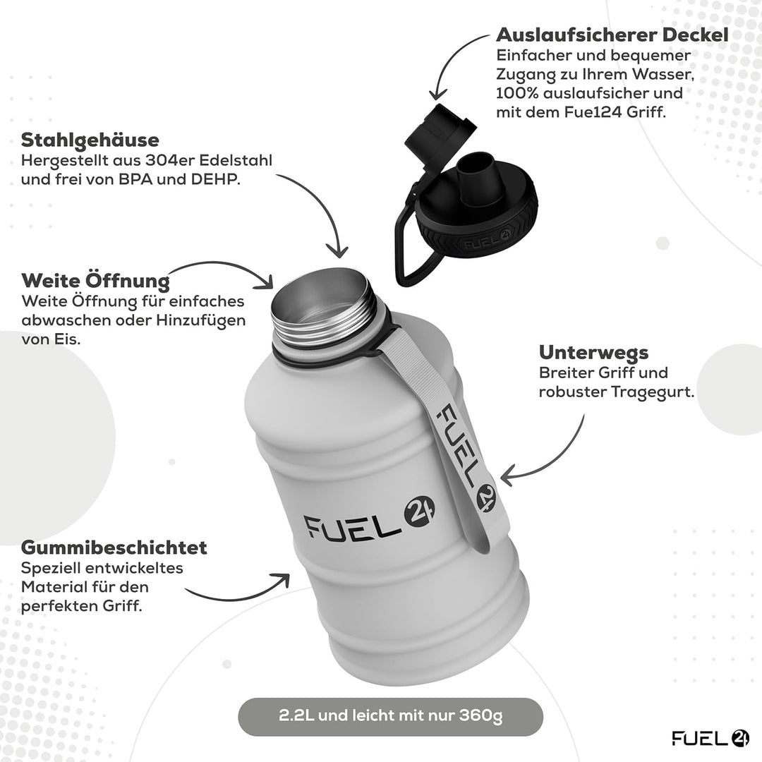 Fuel24 Extra Stark Trinkflasche Edelstahl Metall 1.3L & 2.2L - Auslaufsicher & BPA-Frei Wasserflasch