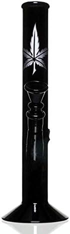 Schwarze Glasbong mit Blattmotiv - 26cm, 14,5mm Trichterchillum - Head&Nature Bong-Kollektion