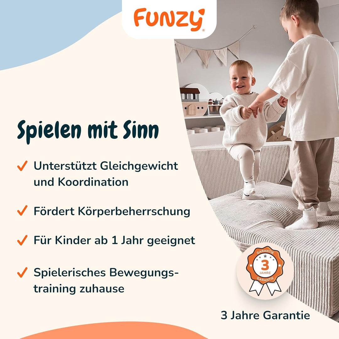 Funzy Hüpfpolster für Kinder – Hüpfmatratze mit Taschenfederkern, Sicherer & leiser Hüpfspass, Cord-