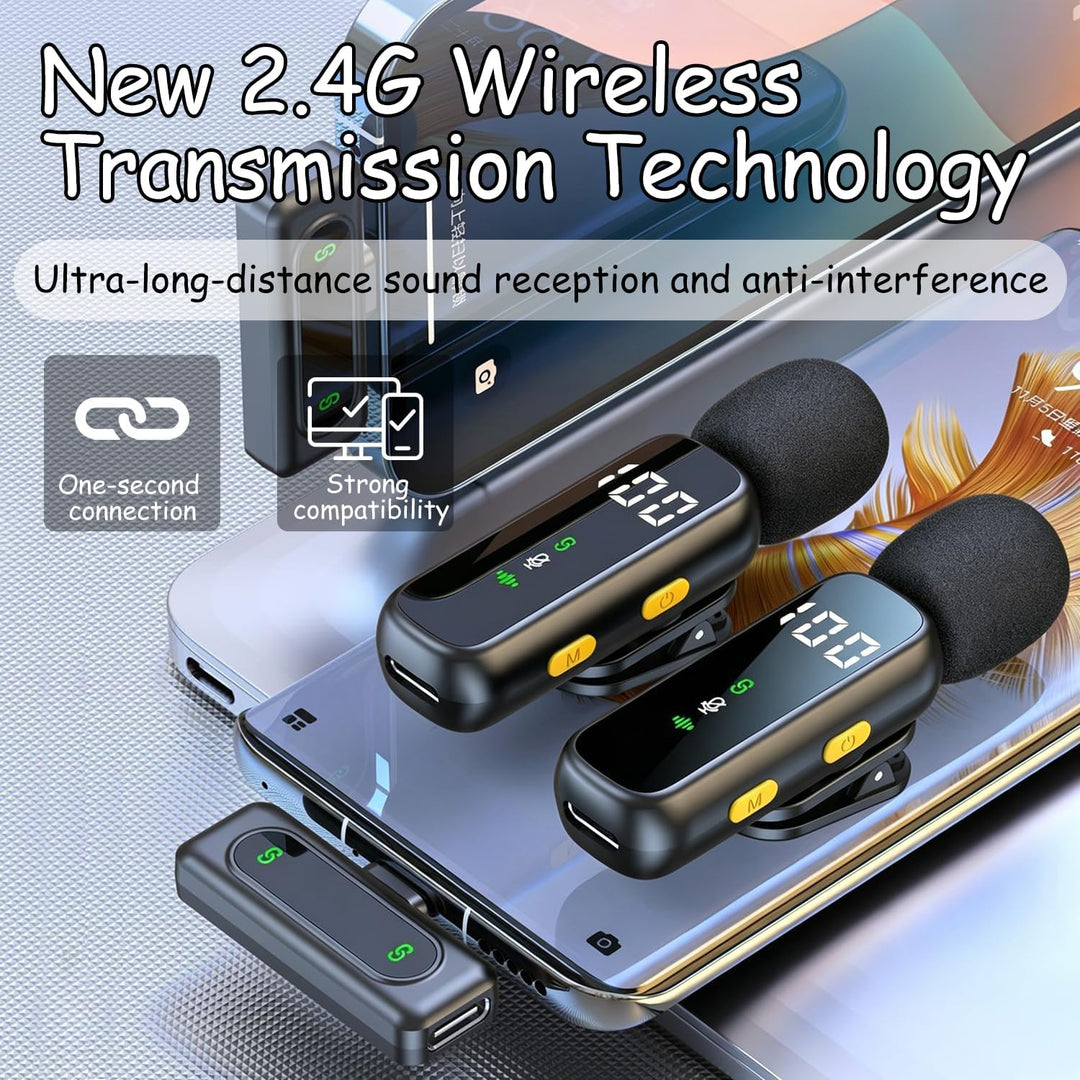 Mikrofon Handy, Kabelloses Lavalier Mikrofon für iPhone, Android, PC, Mini Mikrofon mit Geräuschunte