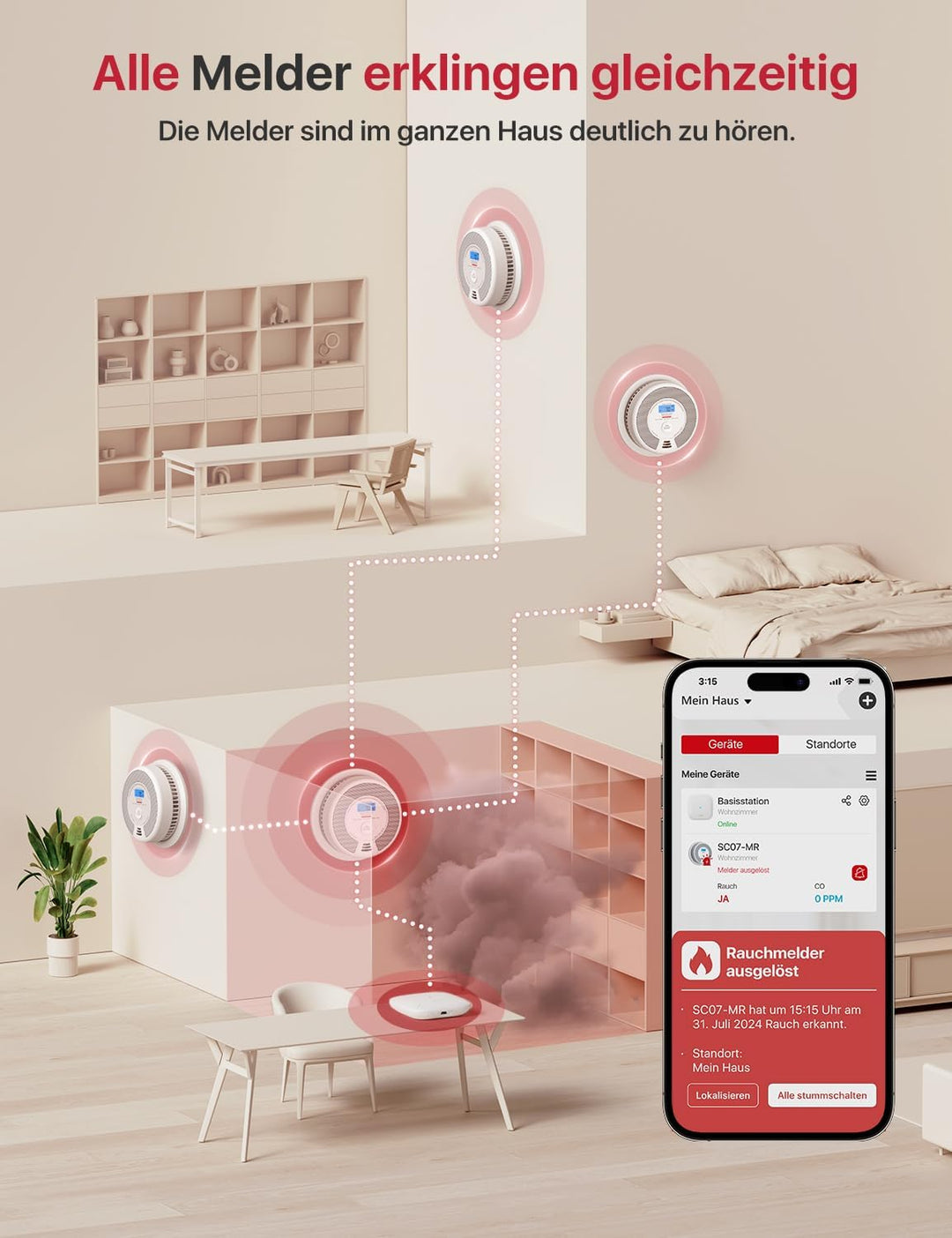 X-Sense WLAN Rauch- und Kohlenmonoxid Melder SC07-MR, Smart Vernetzter CO Melder, mit X-Sense Home S