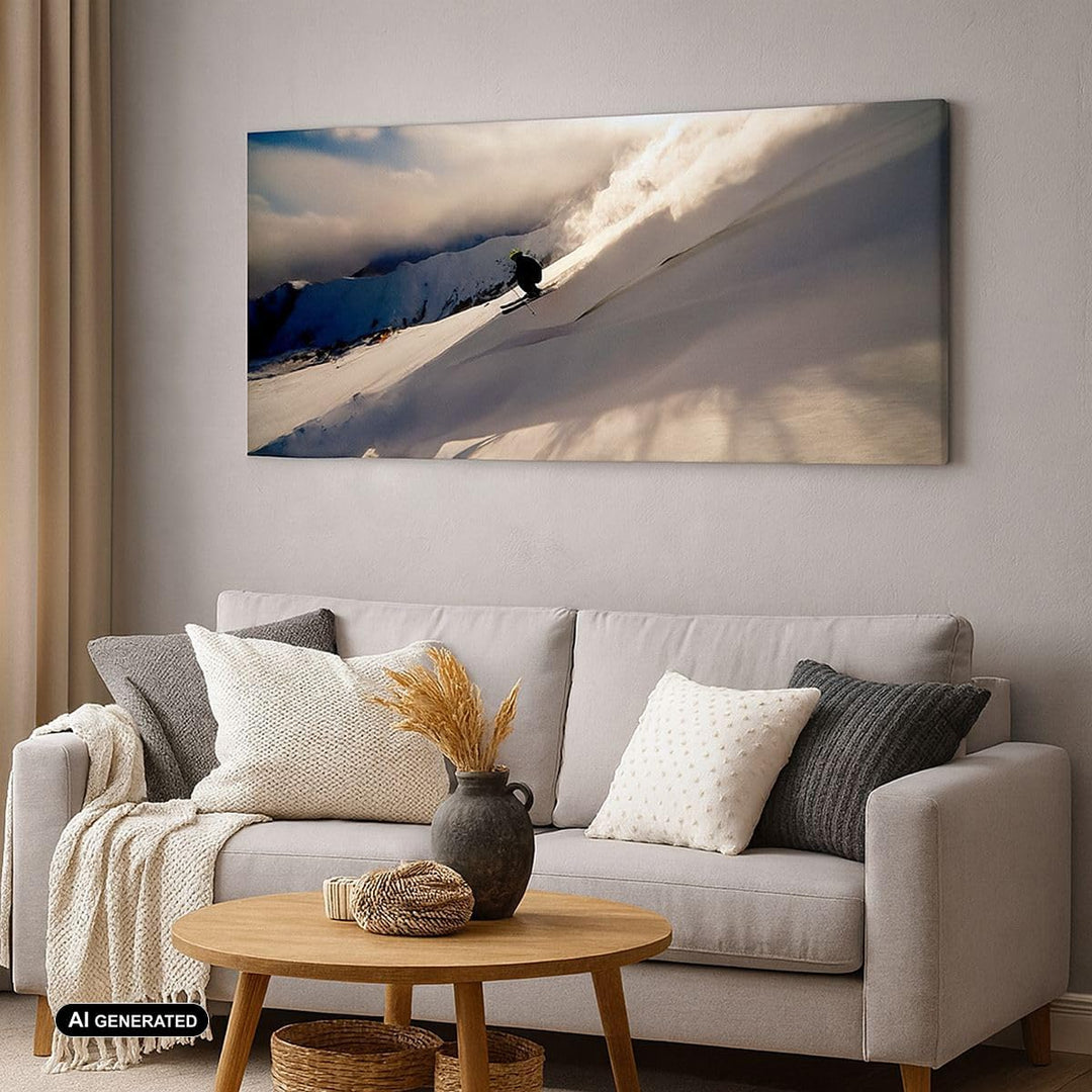 Wandbilder Dekoration Wohnzimmer Berge Ski Winter Panorama Bilder auf Leinwand 120x50cm Leinwandbild