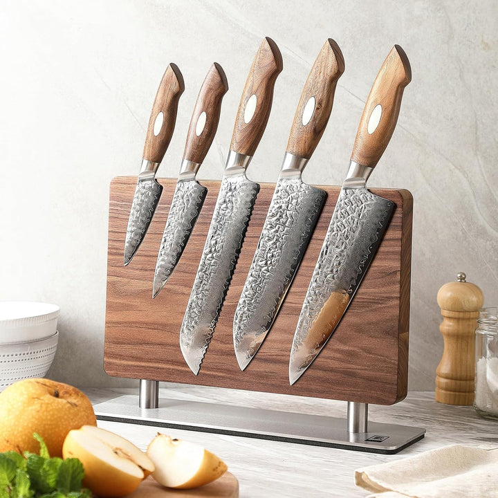 zayiko Premium Doppelseitiger Magnet-Messerhalter aus Walnussholz I Elegante Aufbewahrung für Ihre K
