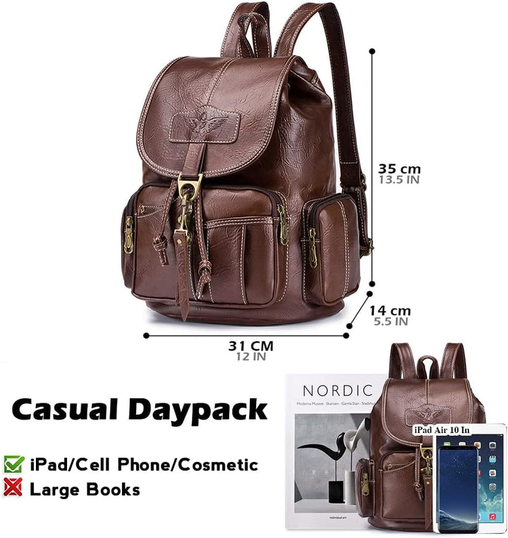 SPAHER® Rucksack Damen Klein Leder, Wasserdicht Mini Rucksack Damen Elegant Daypack Casual Anti Dieb