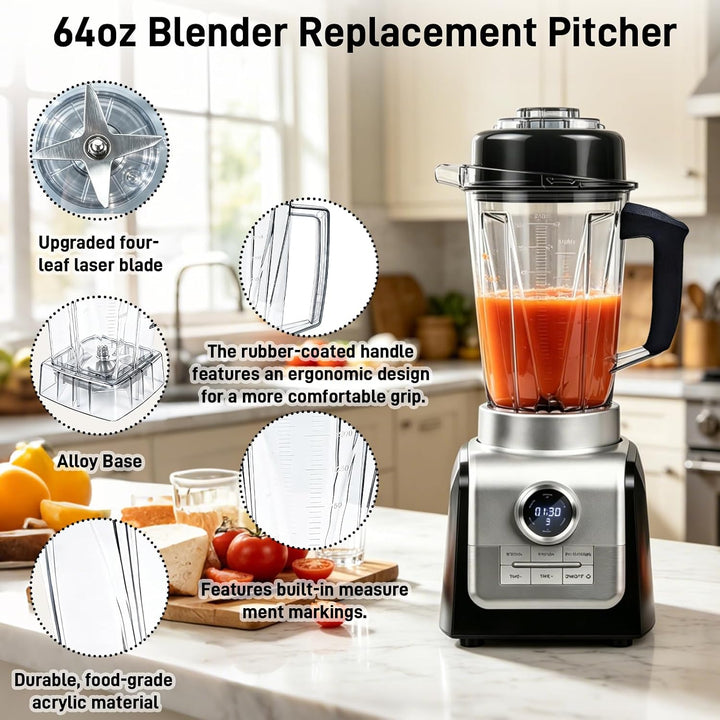 2 L Mixbehälter (64 oz), mit Rührstab, kompatibler Ersatzbehälter für Vitamix Mixer der Serien Class