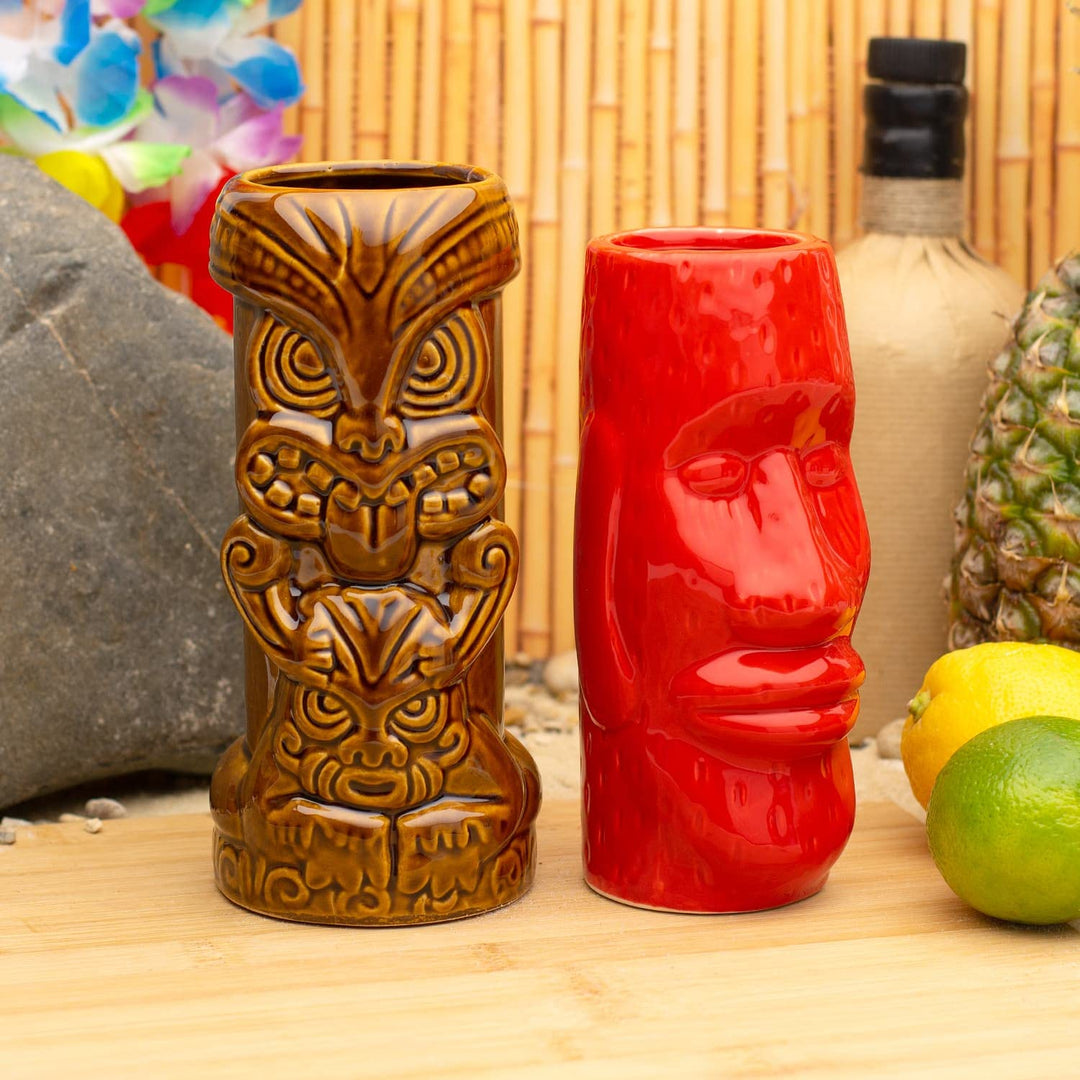 CKB LTD Tiki Keramik Becher 2er Set Farbige Gläser Tassen Grosse Hohe Becher Keramik Cocktailgläser