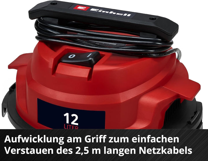 Einhell Nass-Trockensauger TC-VC 1240 S | 950 W | 180 mbar | 4 Lenkrollen | 12-L-Behälter | inkl. Fu