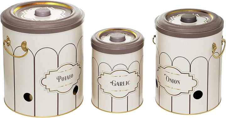 Lashuma Vorratsdosen Retro für Zwiebeln - Kartoffeln, Aufbewahrungsbox Knoblauch mit Deckel 22 cm Re
