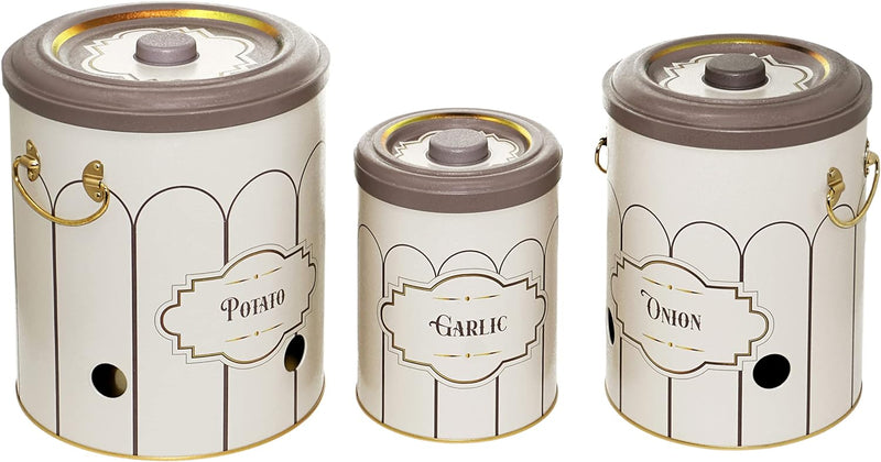 Lashuma Vorratsdosen Retro für Zwiebeln - Kartoffeln, Aufbewahrungsbox Knoblauch mit Deckel 22 cm Re