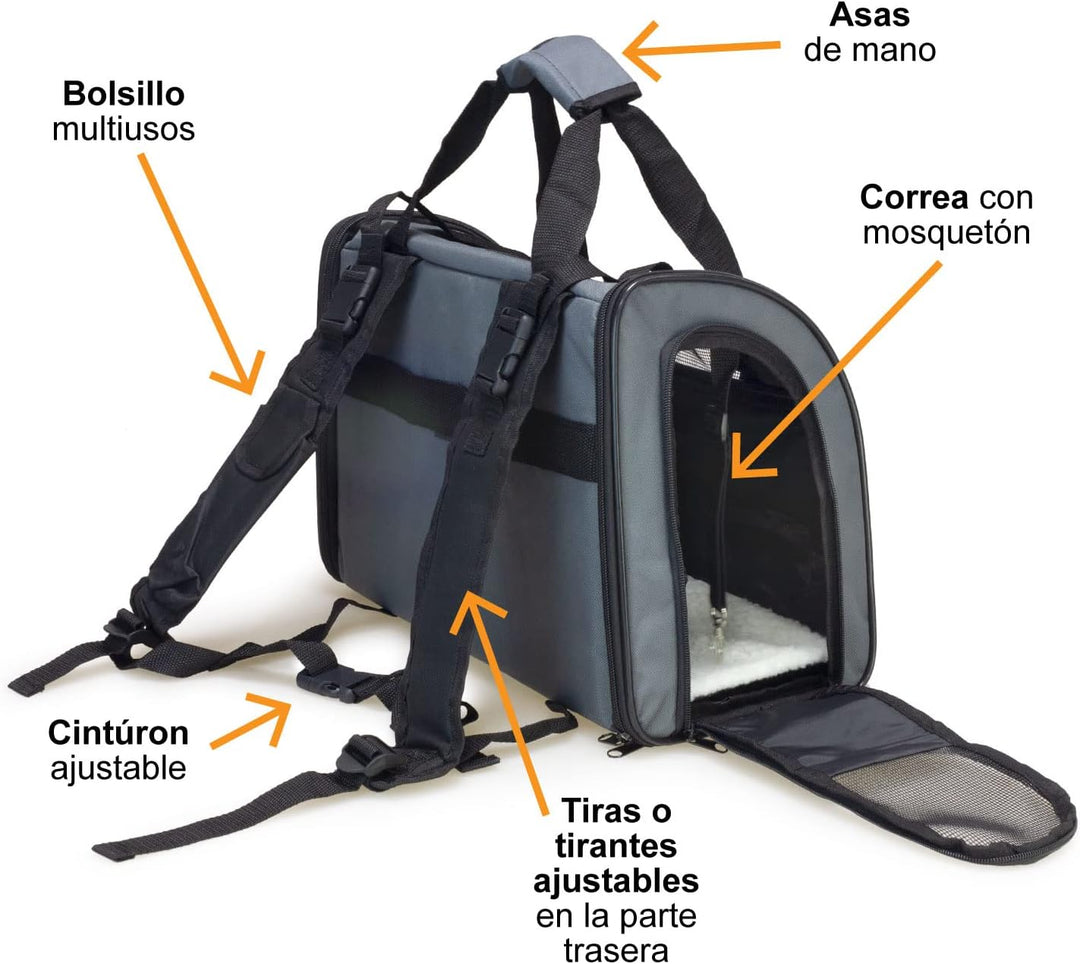Arquivet Luxury Rucksack für Hunde und Katzen – 3 Öffnungen – 41 x 21 x 30 cm – Transporttasche für