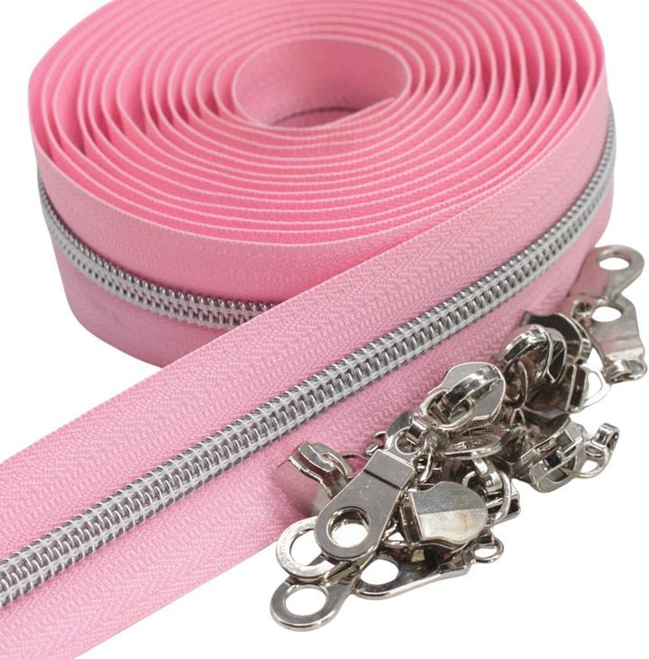 YaHoGa 9 m silberfarben endlos Reissverschluss Meterware Pink reissverschluss 6mm-Spirale + 25 Nonlo