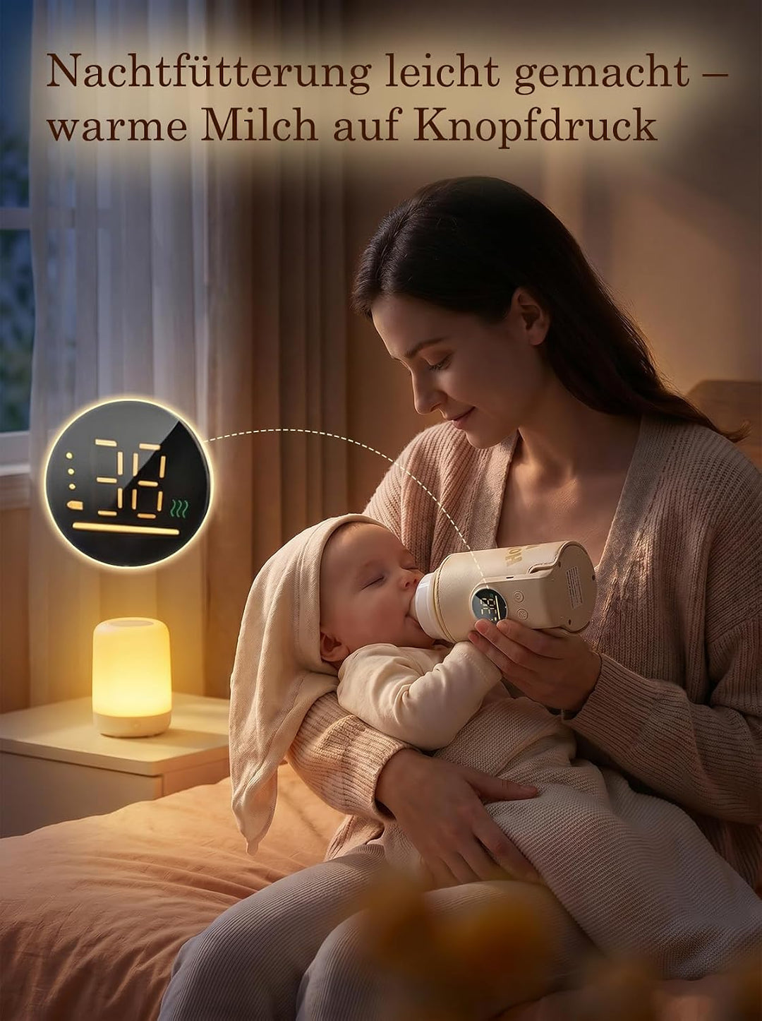 Drahtloses Milchwärmer, mit LED Temperaturdisplay 8000mAh Flaschenwärmer Baby Unterwegs 6 stufige Sc