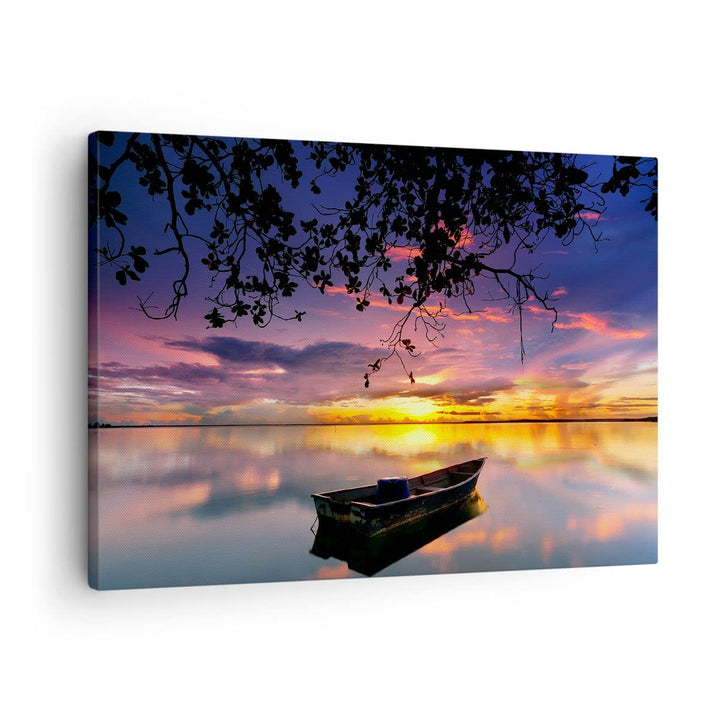 Bilder auf Leinwand Boot Sonnenuntergang See Himmel Leinwandbild 70x50cm Wandbilder Dekoration Wohnz