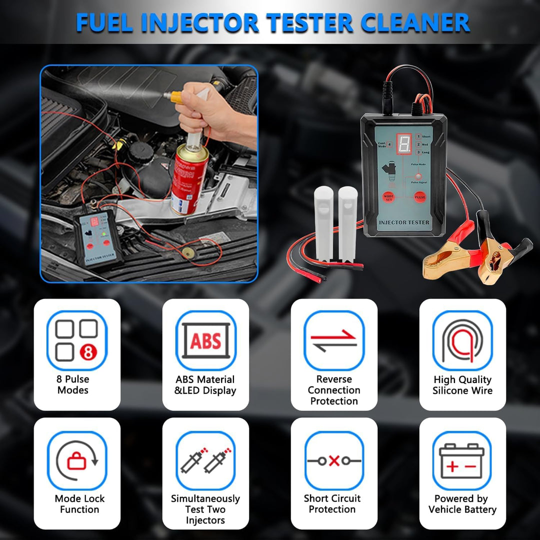 ZKTOOL Automotive Einspritzdüsen-Tester, 2 Düsenreinigungsadapter, 8 Impulsmodi, 12 V/5 V Ausgangsle