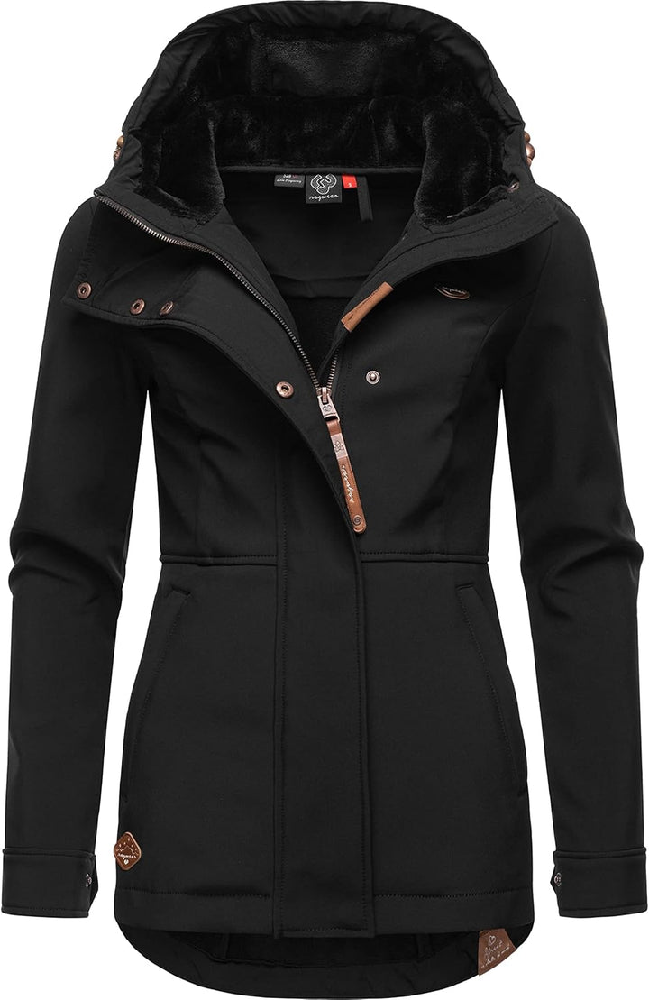 Ragwear Damen Übergangsjacke Softshelljacke wasserdicht atmungsaktiv mit Kapuze Yba XS-6XL L Black22