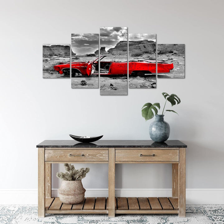Runa Art Wandbilder Auto Grand Canyon 5 Teilig Bild auf Vlies Leinwand Deko Wohnzimmer Vintage Grau