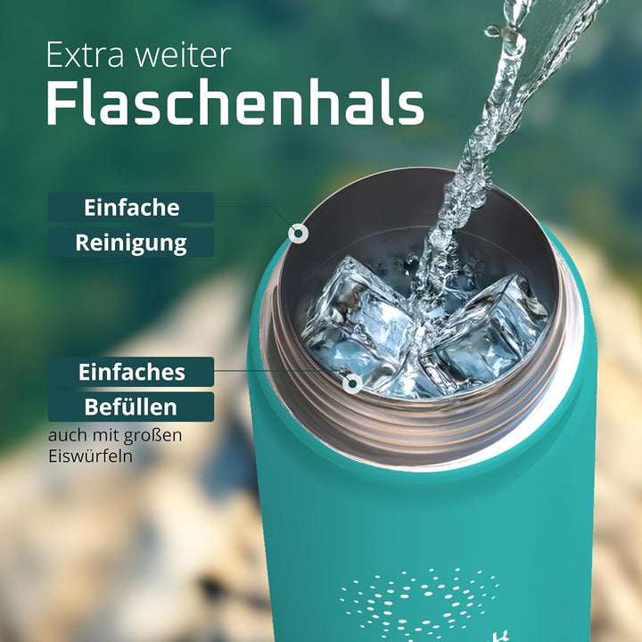 Trinkflasche Edelstahl ACTIVE FLASK + Strohhalm (3 Deckel) BPA-frei, Auslaufsicher, Kohlensäure geei