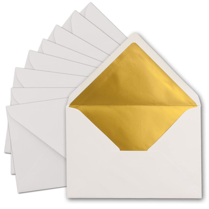 75x DIN C5 Kuverts 15,7 x 22,5 cm in weiss mit goldenem Seidenfutter - Nassklebung - Blanko Brief-Um