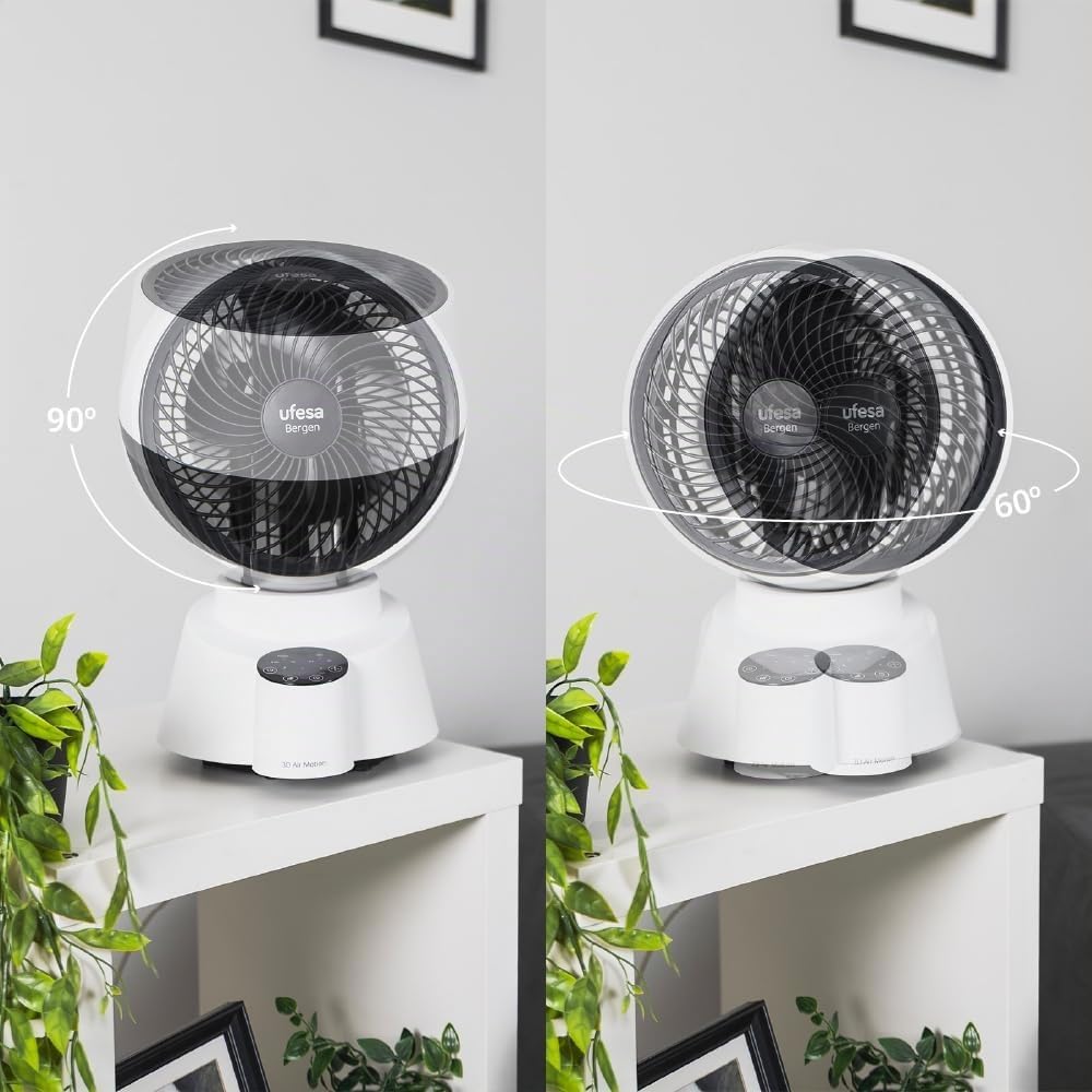 Ufesa Tischventilator Bergen, 40W, mit 3D-Luftzirkulationstechnologie, 6 Geschwindigkeiten, 60º/90º