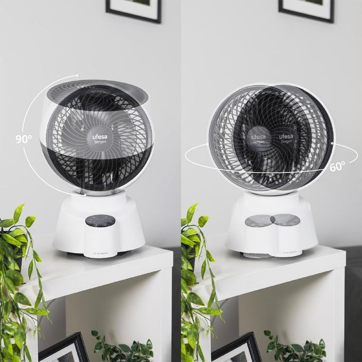 Ufesa Tischventilator Bergen, 40W, mit 3D-Luftzirkulationstechnologie, 6 Geschwindigkeiten, 60º/90º