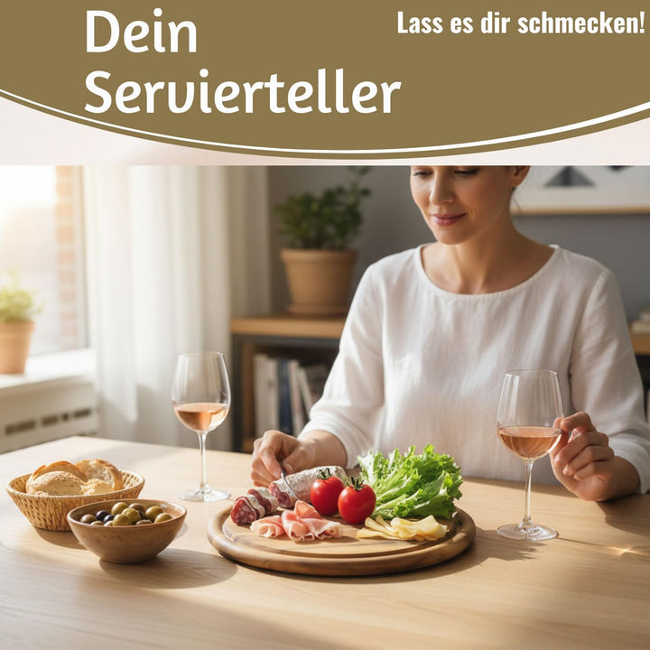LS-LebenStil 4x Holz Fleischteller 25cm Rund FSC Akazie - Set - 4 Stück - Schneidebrett mit Saftrill