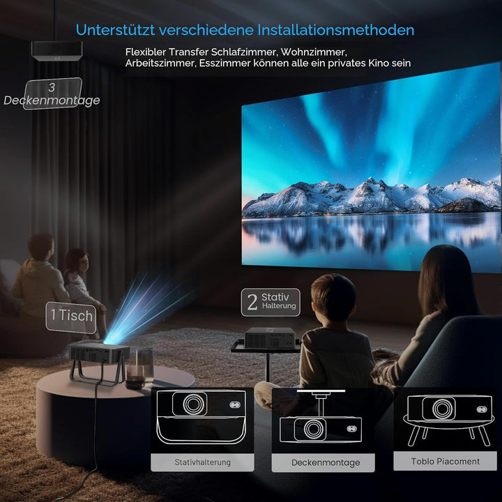 2026 Upgraded 4k Support Smart Mini Projector with WiFi and Bluetooth, 360° Rotation Stand, Auto Key