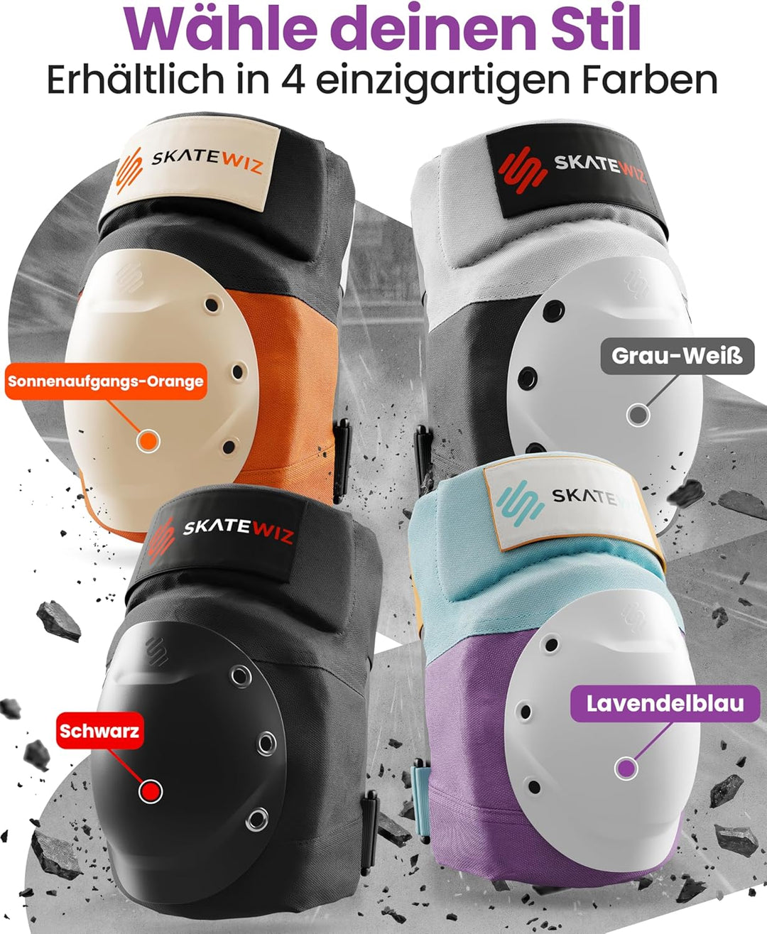 SKATEWIZ Inliner Schoner Erwachsene &amp; Jugendliche mit Neopren-Sleeves - Protektoren Inliner Erwachse