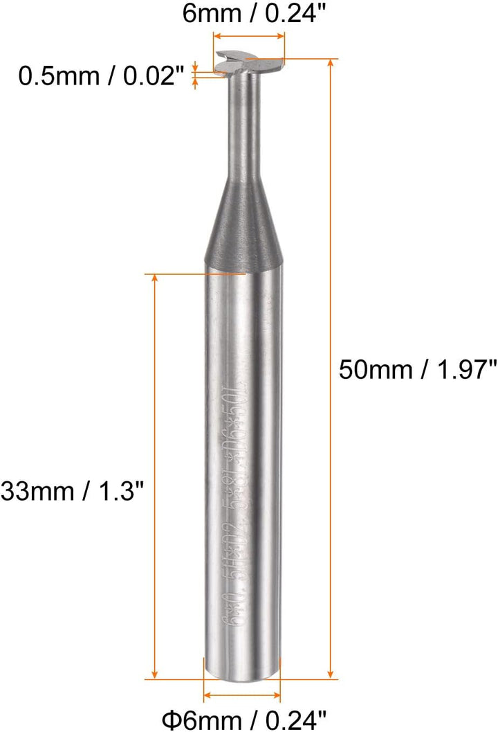 sourcing map T Schlitz Schaftfräser Fräser 6mm Schnitt 0.5mm Tiefe 6mm Schaft Solid Hartmetall 3 Flö