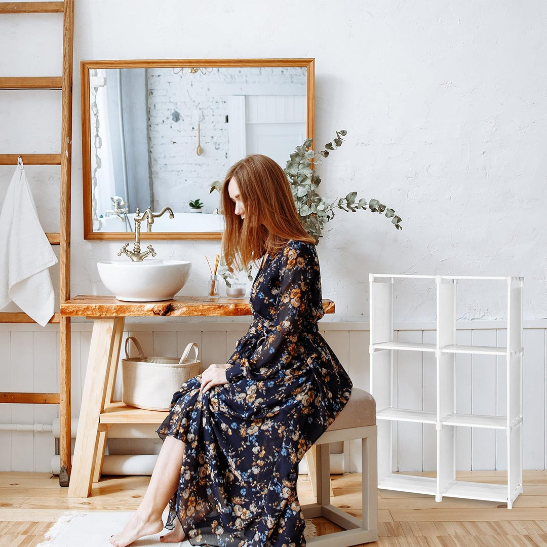 Relaxdays Stufenregal mit 6 Fächern, H x B x T: ca. 109 x 106 x 30 cm, einfaches Stecksystem, Raumte