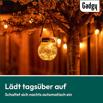 Gadgy Solar Glaskugeln Zum Aufhängen | Set mit 2 Stück | Solarlaterne für Aussen | Glas Hängelaterne