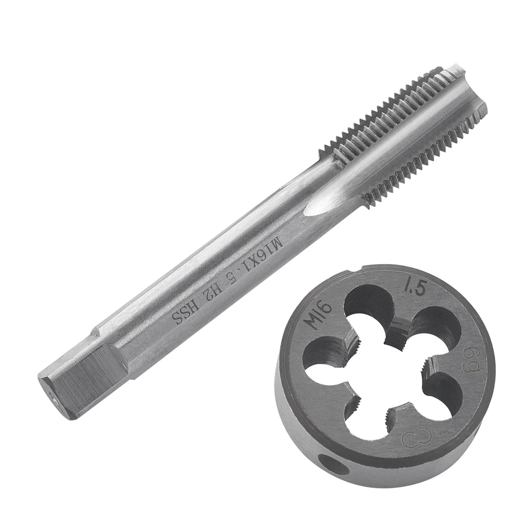 Gewindeschneid M16 x 1.5mm, HSS Gewindebohrer und Schneideisen Set, Rechtsgewinde Feingewinde Schnei