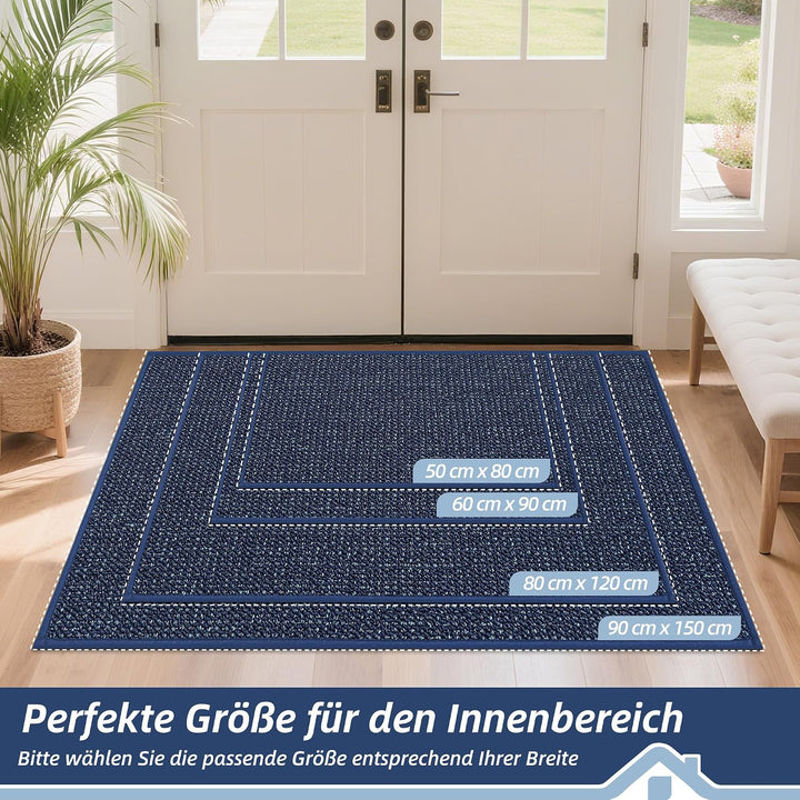 BEQHAUSE Fussmatte Innen, rutschfest und Waschbar, 80 x 120 cm, Blau | Schmutzfangmatte für Front Hi