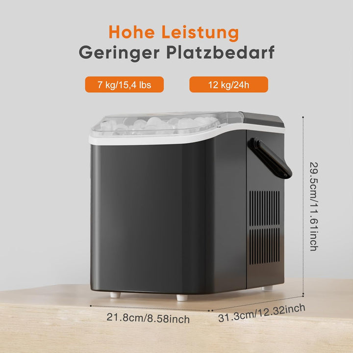Sweetcrispy Eiswürfelmaschine mit Tragegriff, Selbstreinigend, 9 Eiswürfel in 6 Minuten, 12 kg Eis i