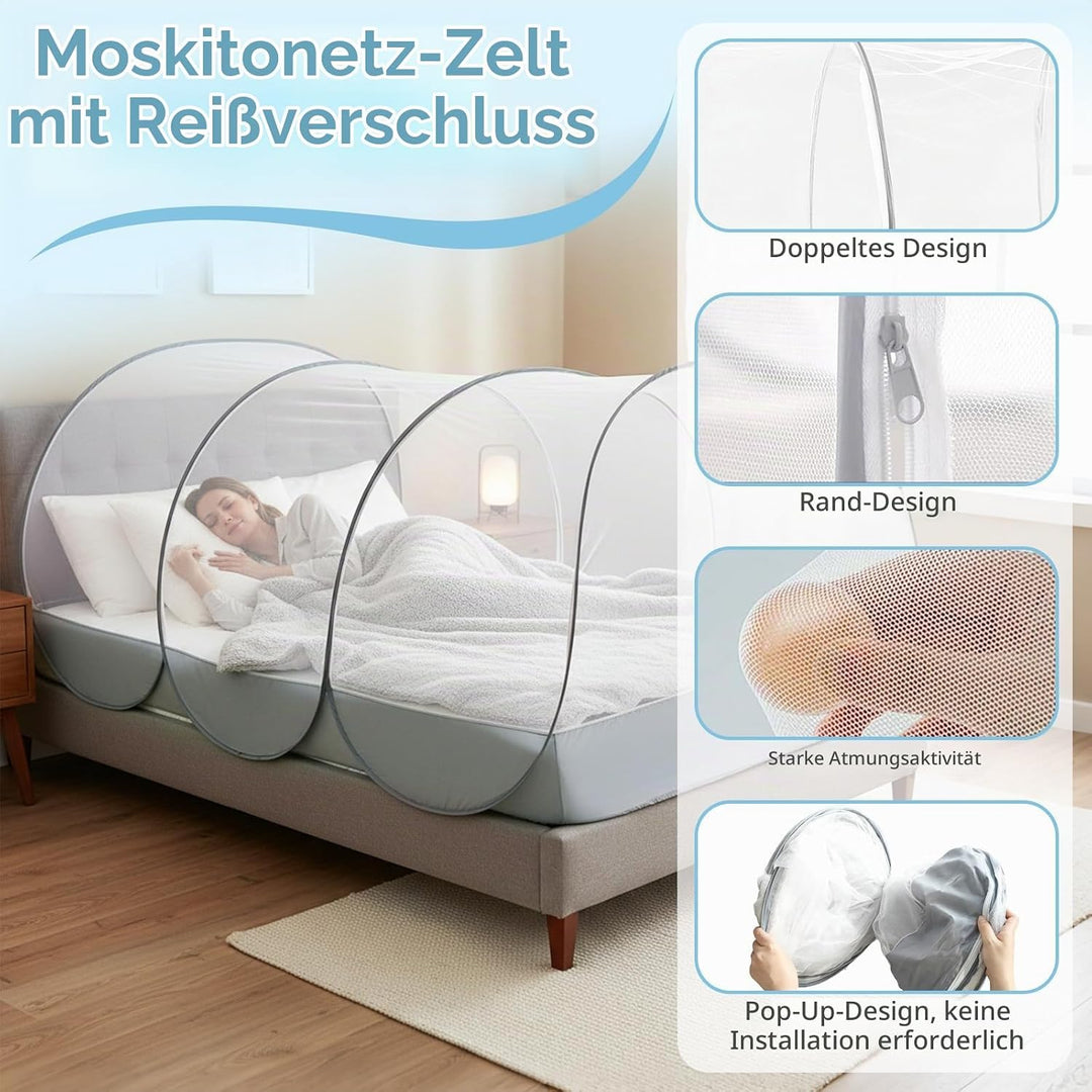 Reise Moskitonetz Bett, Moskitonetz Pop Up 190x 90x 90cm, Faltbares Bettzelt mit Reissverschluss für