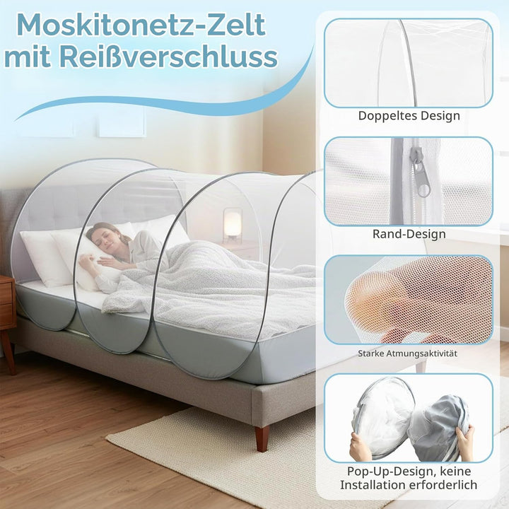 Reise Moskitonetz Bett, Moskitonetz Pop Up 190x 90x 90cm, Faltbares Bettzelt mit Reissverschluss für