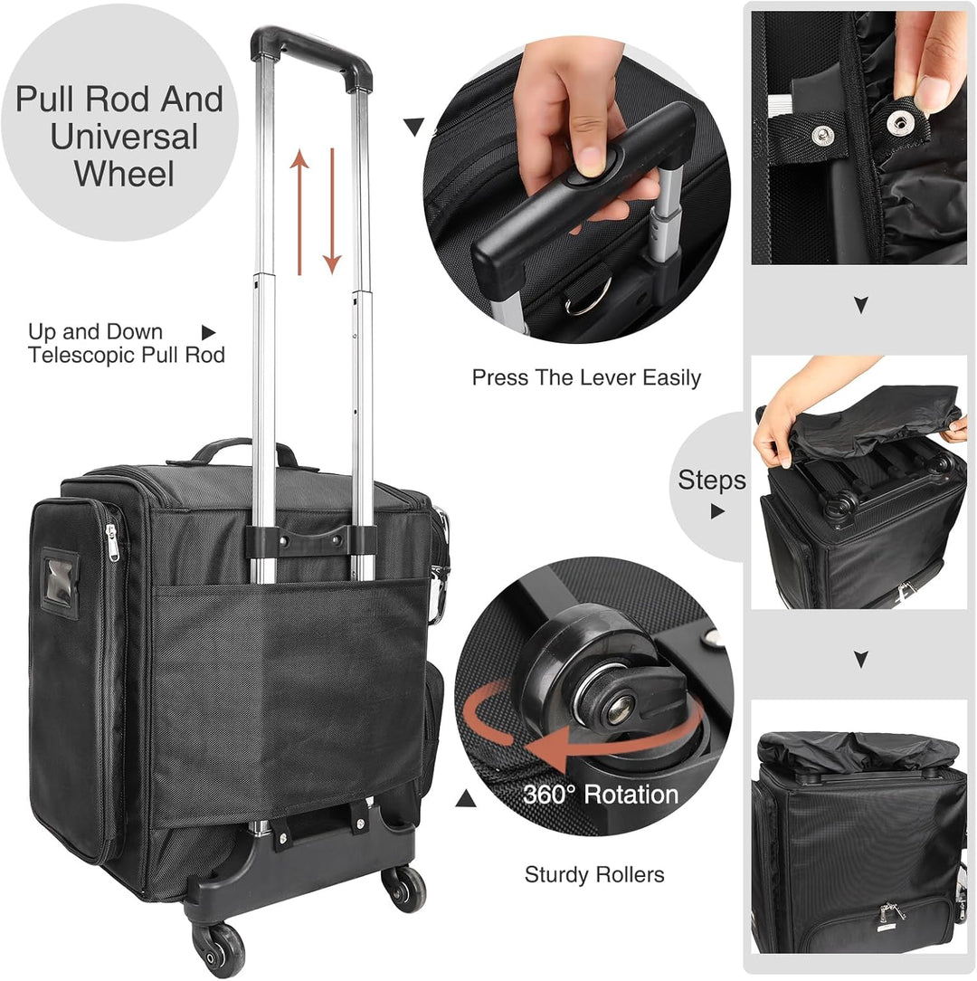 Rolling Kosmetikkoffer, Friseur Reisetasche mit 4 Rädern, Wärmedämmung volle Schicht, justierbare Te