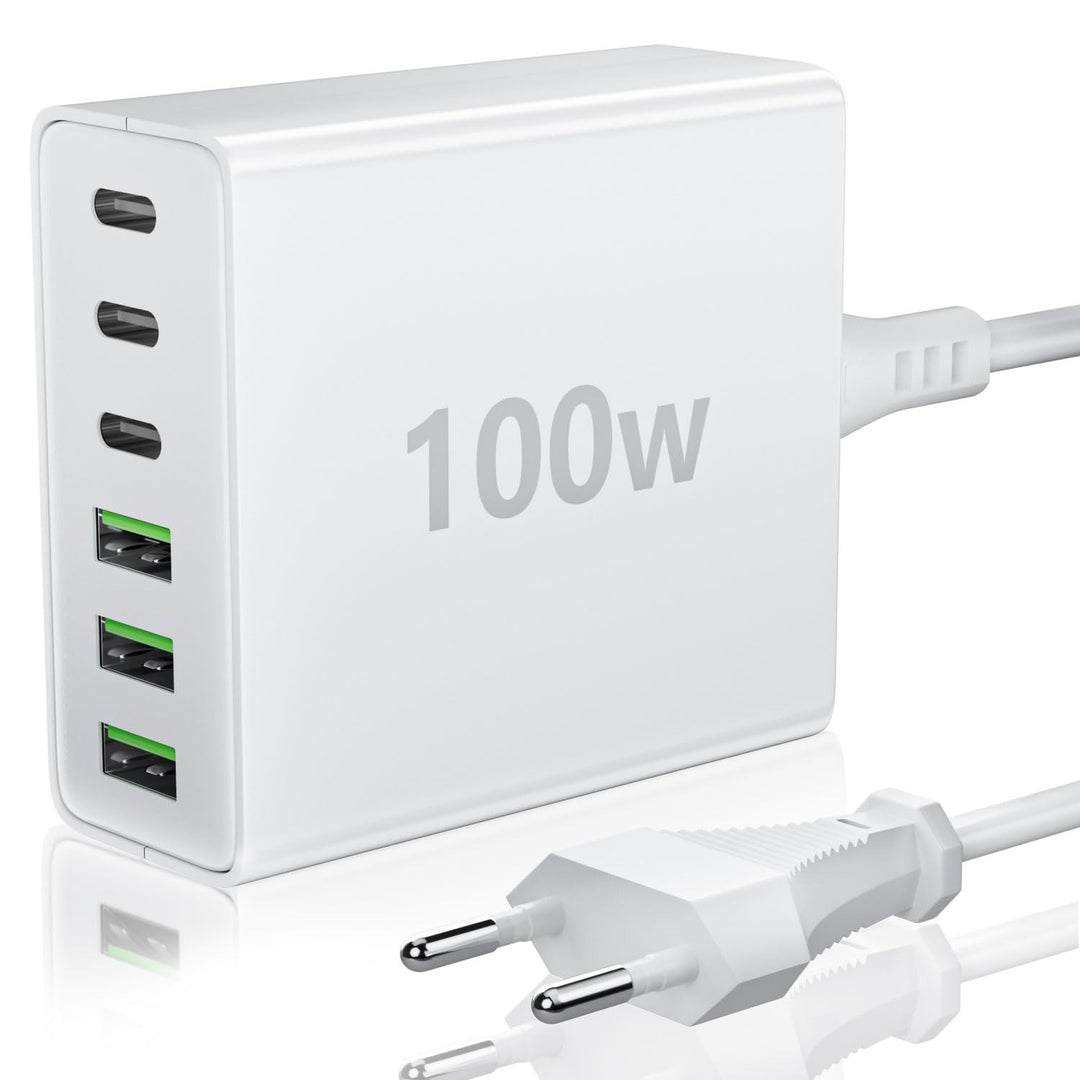 FINIBO USB C Ladegerät Mehrfach: 100W 6-Port Schnellladegerät mit USB-C und USB-A, Tragbarer USB C W