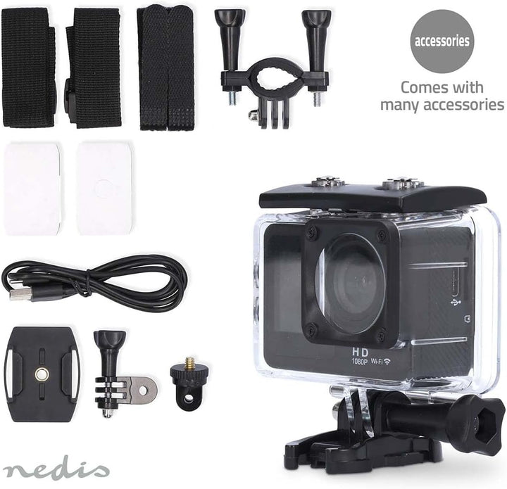 Nedis Action Cam - 1080p@30fps - 12 MPixel - Wasserdicht bis: 30.0 m - 70 min - Wi-Fi - App erhältli