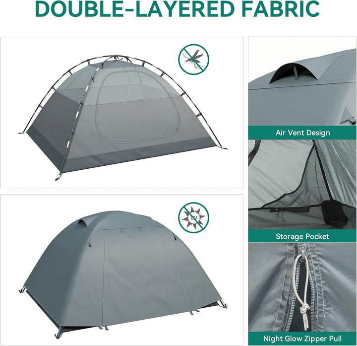 YITAHOME Campingzelt für 3-4 Personen, Wasserdichtes Leichtes Aluminium Stangen Rucksack Zelt Doppel