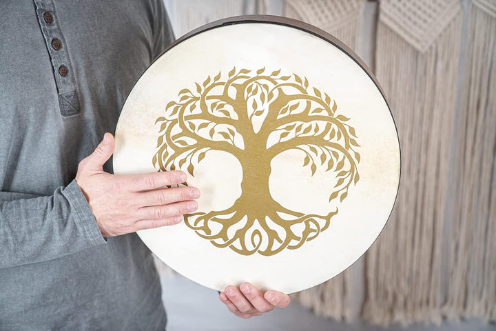 Sonic Energy 16" Handtrommel Lebensbaum – Schamanische Rahmentrommel mit Ziegenfell – Für Meditation