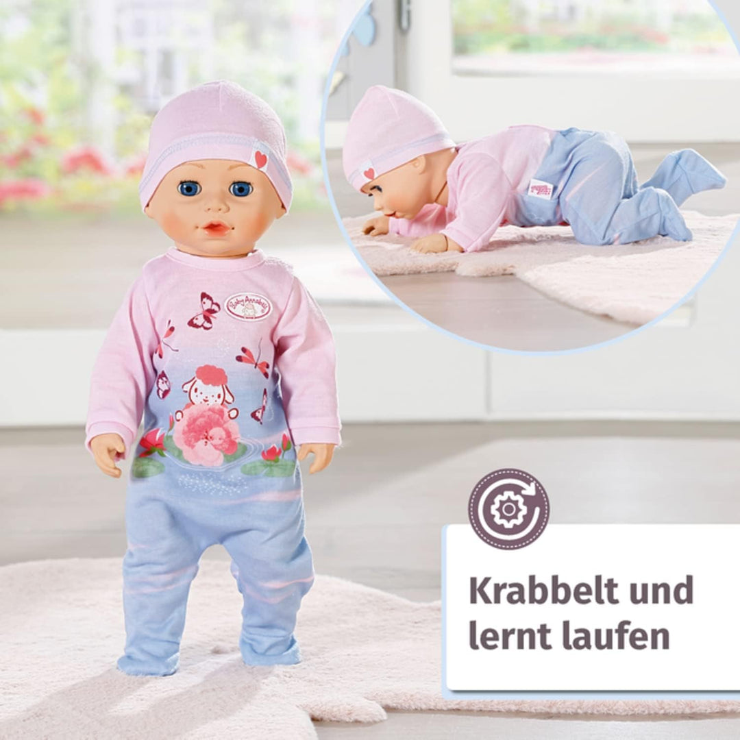 Zapf Creation 706688 Baby Annabell Lilly lernt laufen 43cm- Krabbel- und Lauflernpuppe mit Soundfunk