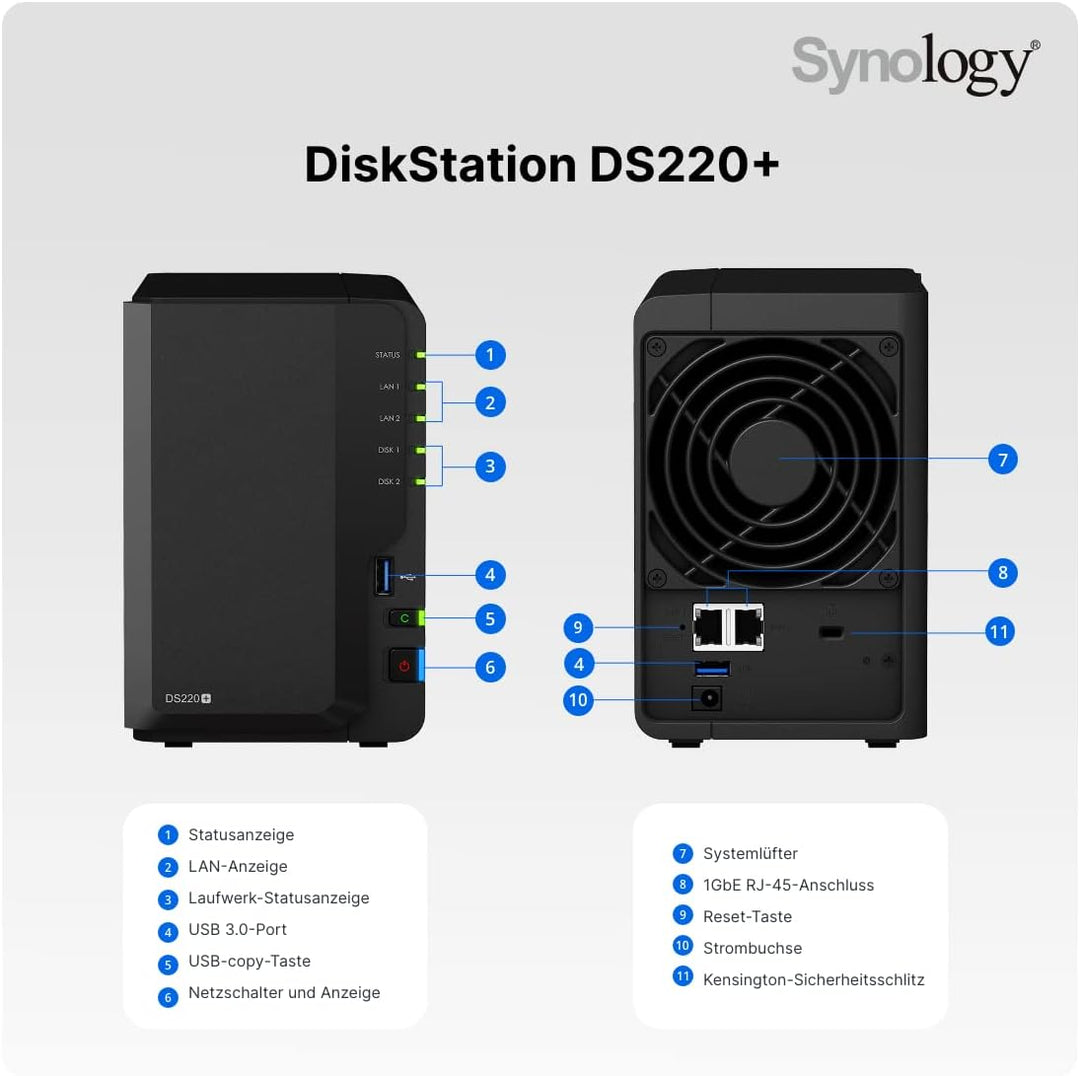Synology DS220+ 2-Bay 24TB Bundle mit 2X 12TB WD Red Plus 24TB WD Red Plus, 24TB WD Red Plus