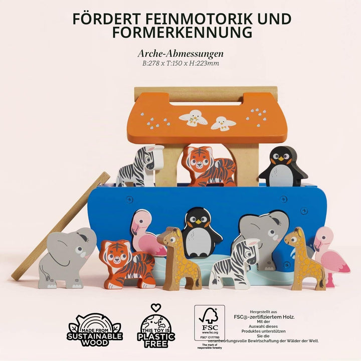 Le Toy Van – Steckspiel „Arche Noah“ | Pädagogisches Sensorikspiel für Babys mit Arche und bunten Ba